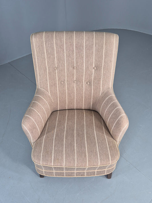 Vintage Danish Mid Century Lounge Chair Grey Cream Stripe 1960s Retro  EB12779