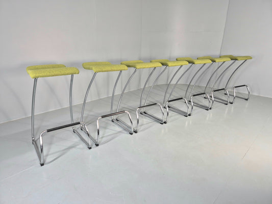 7 Orange Box Spring Bar Stools Modern Design Green Chenille Chrome Frame EB12992