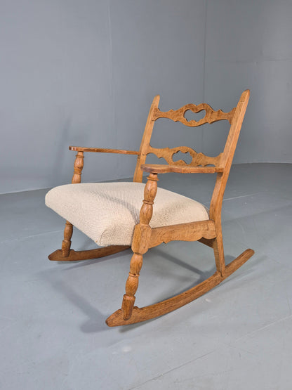 Vintage Danish Rocking Chair by Henning Kjaernulf Oak and Oatmeal 1970s  EB13042
