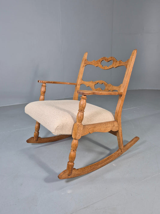 Vintage Danish Rocking Chair by Henning Kjaernulf Oak and Oatmeal 1970s  EB13042