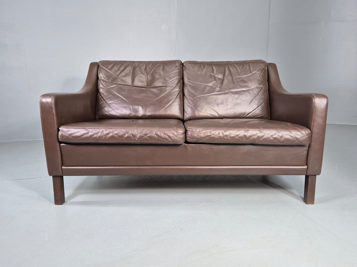 Vintage Mid Century 2 Seater Sofa Brown Leather Danish 1970s Retro MCM EB12468