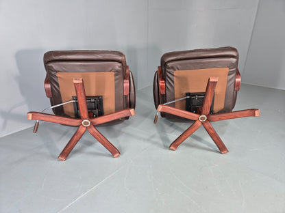 2 Vintage Danish Lounge Chairs Swivel Recline Leather Mid Century Retro EB13093