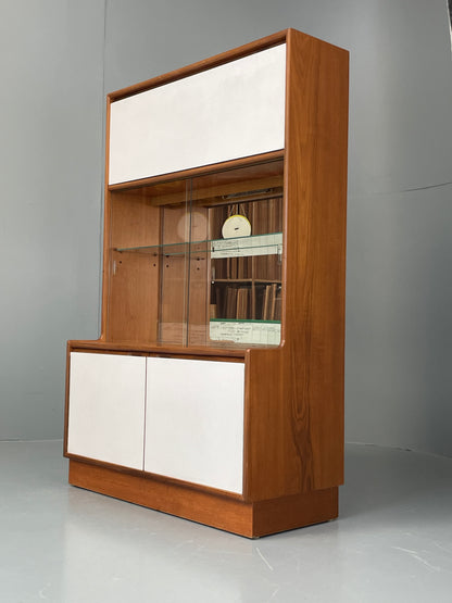 Vintage 1960s Cocktail Cabinet Teak White Formica Glazed Shelving EB12081