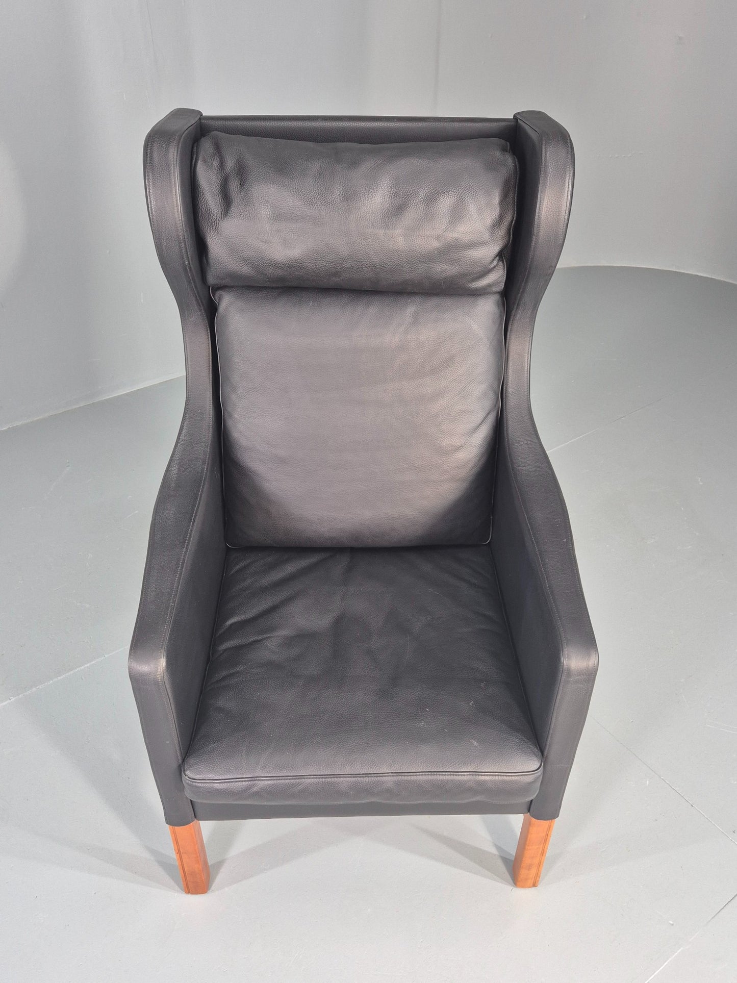 Vintage Skippers Wing Back Lounge Chair 1970s Retro Danish Black Leather EB12361