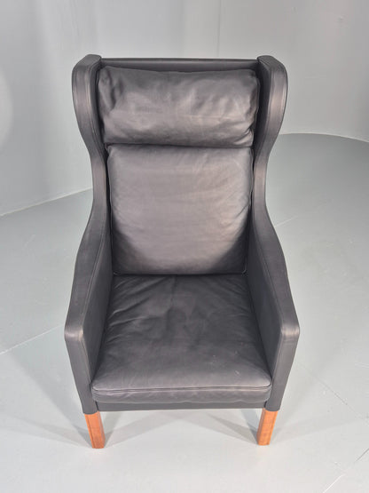 Vintage Skippers Wing Back Lounge Chair 1970s Retro Danish Black Leather EB12361