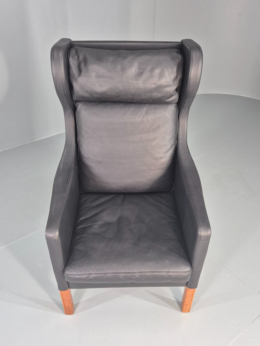 Vintage Skippers Wing Back Lounge Chair 1970s Retro Danish Black Leather EB12361