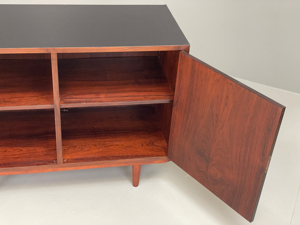Vintage 1960s Sideboard Cabinet Danish Mid Century Darkwood Shelving EB12923