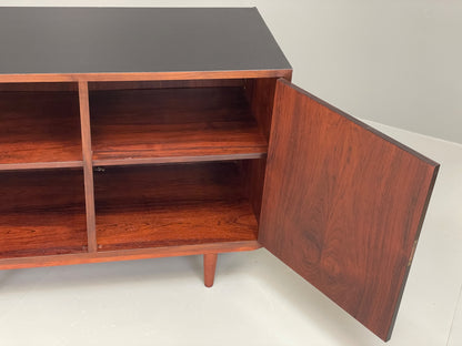 Vintage 1960s Sideboard Cabinet Danish Mid Century Darkwood Shelving EB12923