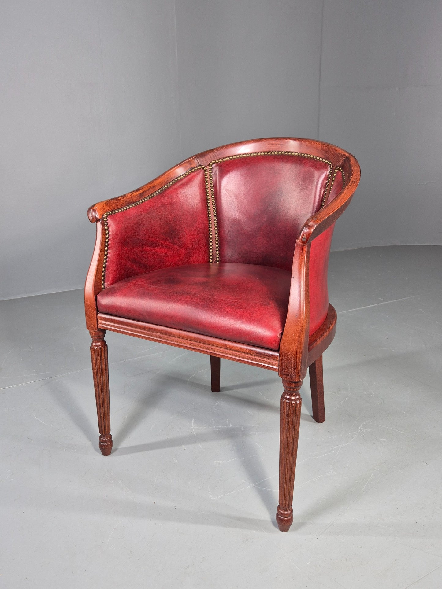 Vintage Tub Chair Antique Style Danish Made Red Vinyl Upholstery EB12696