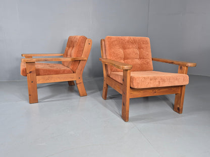 2 Vintage `Armchars Scandinavian Chunky Pine Frames 1970s Retro EB12777