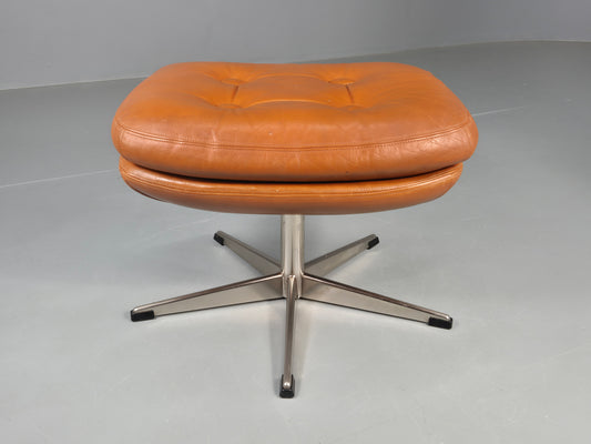 Vintage Danish Mid Century Footstool Tan Leather Swivel Base Retro 1960s EB12151
