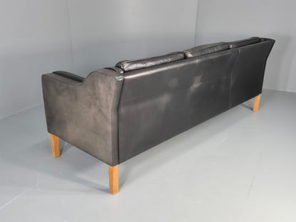 Vintage 3 Seat Sofa Danish 1970s Retro Black Leather Mid Century Modern EB12425