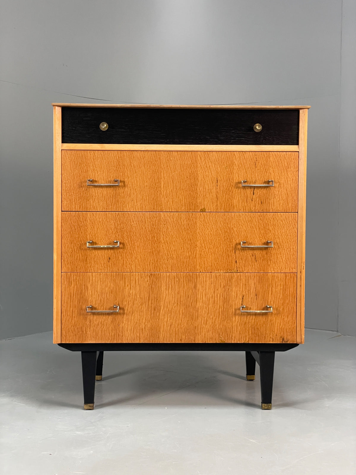 Vintage Chest Of Drawers By Limelight 1960s Oak Veneer Black Mid Century EB13119