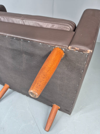 Vintage Danish Design Lounge Chair Brown Leather 1960s High Back MCM  EB13064