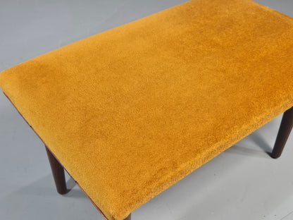 Vintage Mid Century Footstool Gold Velour Upholstery Teak Legs 60s Retro EB11576