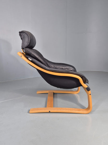 Vintage 1970s Leather Lounge Chair Bentwood Frame Danish Retro MCM EB08277