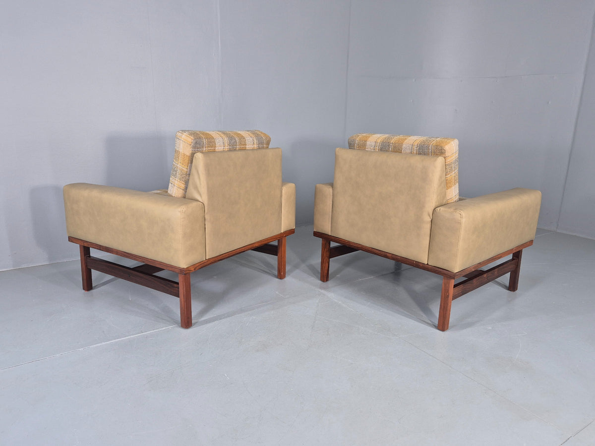 2 Vintage Danish Design Lounge Chairs New Leather and Wool Upholstery 1960s12040