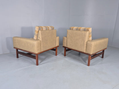 2 Vintage Danish Design Lounge Chairs New Leather and Wool Upholstery 1960s12040