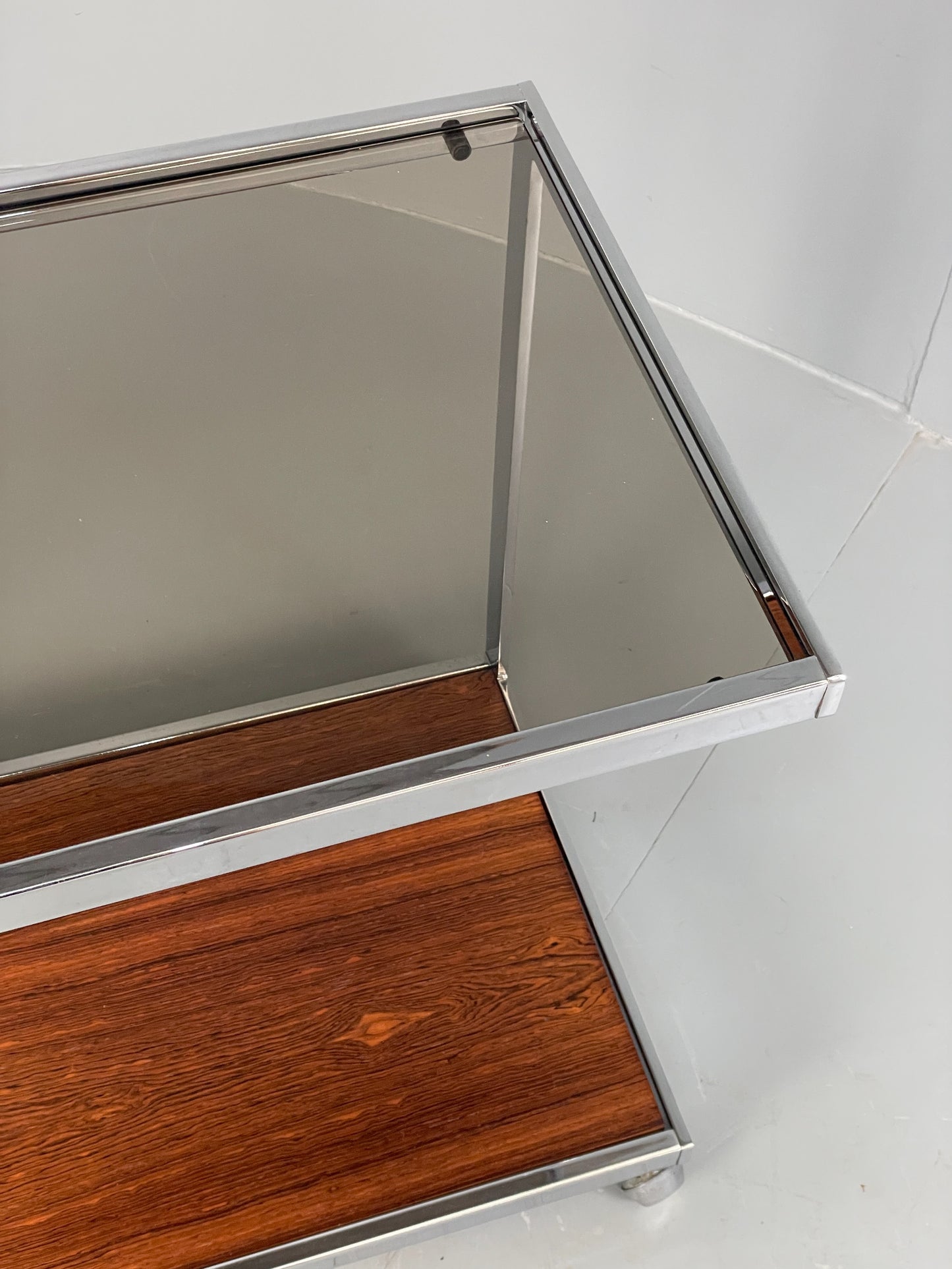 Vintage Chrome Serving Trolley By Howard Miller MDA 1970s Retro Glass EB12500