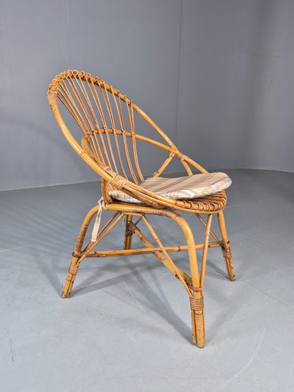 Vintage 1960s Cane Circle Tub Chair Tartan Cushion Retro EB10635
