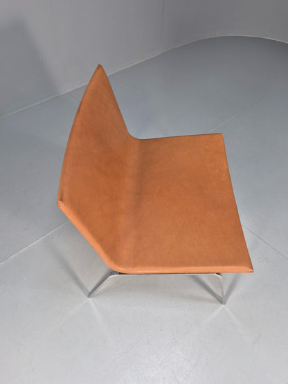 Vintage Tacchini Leather Lounge Chair Chrome Frame Modern Design EB9949