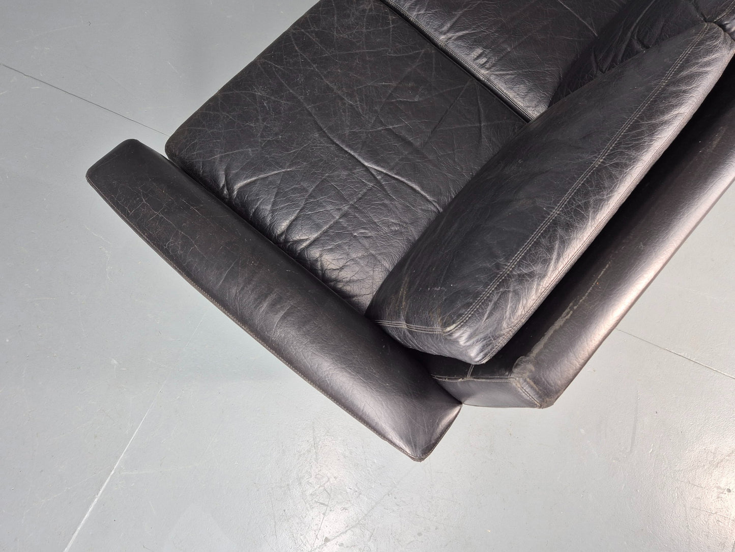 Mid Century 3 Seater Sofa Danish 1960s Black Leather Retro Modern Design EB11355