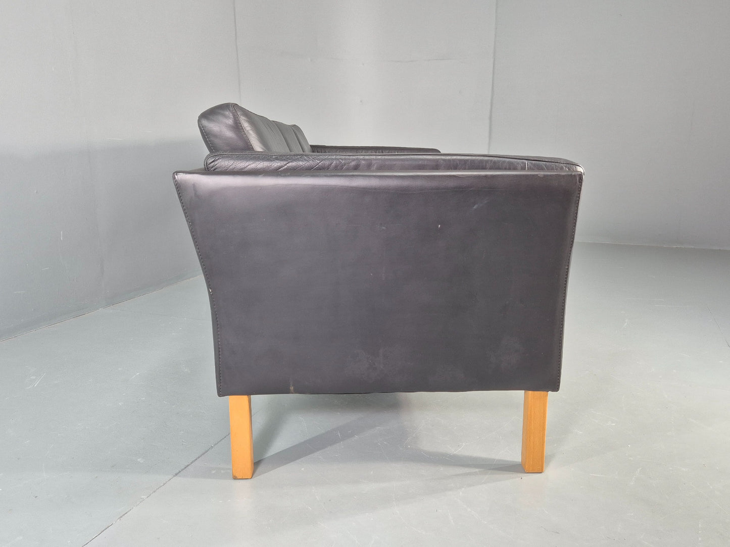 Vintage Danish 3 seater Sofa Black Leather 1980s Retro MCM EB12453
