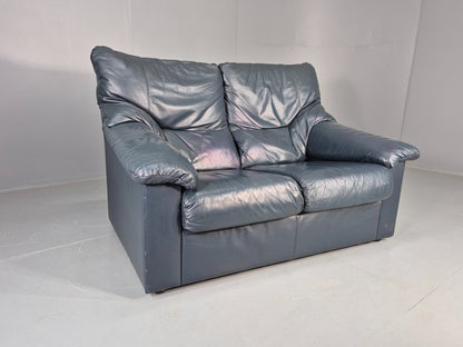 Vintage 2 Seater Leather Settee 1980s Style Dark Green Retro EB12784