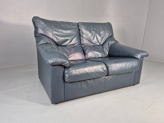 Vintage 2 Seater Leather Settee 1980s Style Dark Green Retro EB12784