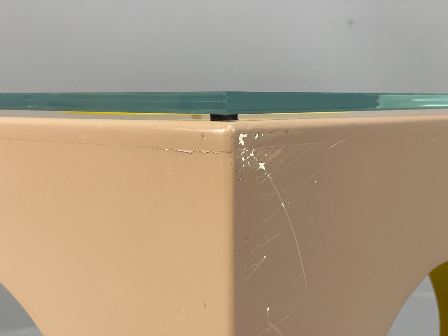 Cube Side Table Glass Top Beige Green Retro Style EB12626