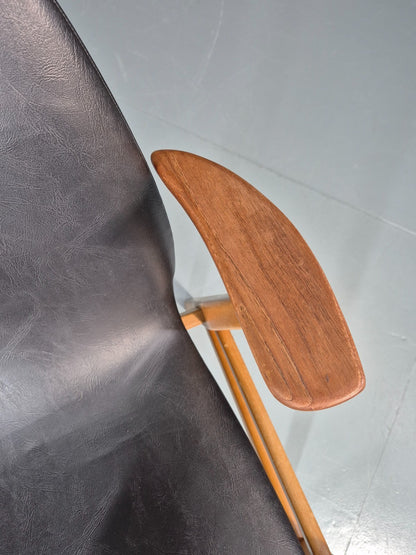 MIdCentury Desk Chair Sweden Teak Beech Vinyl 1960s Retro Svegards EB11071 MDIN