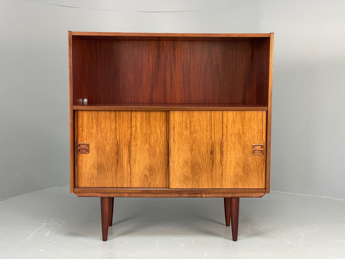 Vintage Danish 1960s Bookcase Cabinet Darkwood Sliding Mid Century Retro EB11992