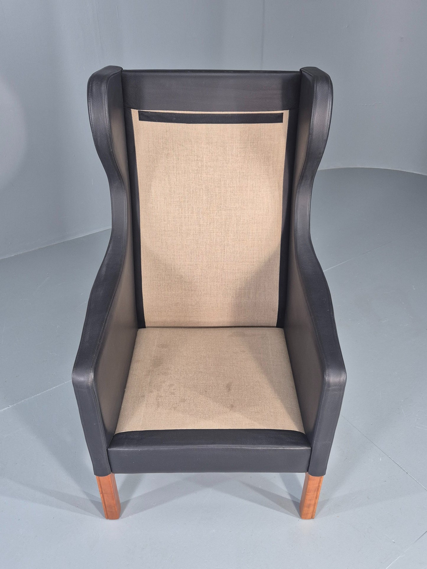 Vintage Skippers Wing Back Lounge Chair 1970s Retro Danish Black Leather EB12361