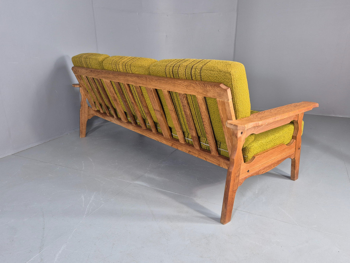 Vintage Danish 3 seater Sofa Oak Kjaenulf Green Cushions 1970s Retro EB12781