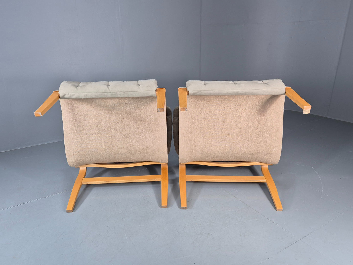 2 Pernilla Lounge Chairs Sweden Vintage Bruno Mathsson Blue Grey EB11336