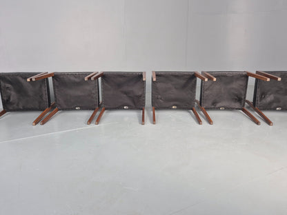 6 Vintage Danish Teak Dining Chairs Mid Century Leather Mogens Kold  EB12650