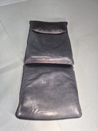 Vintage Danish Lounge Chair Bent Wood Frame Black Leather Cushion 1980s EB13077