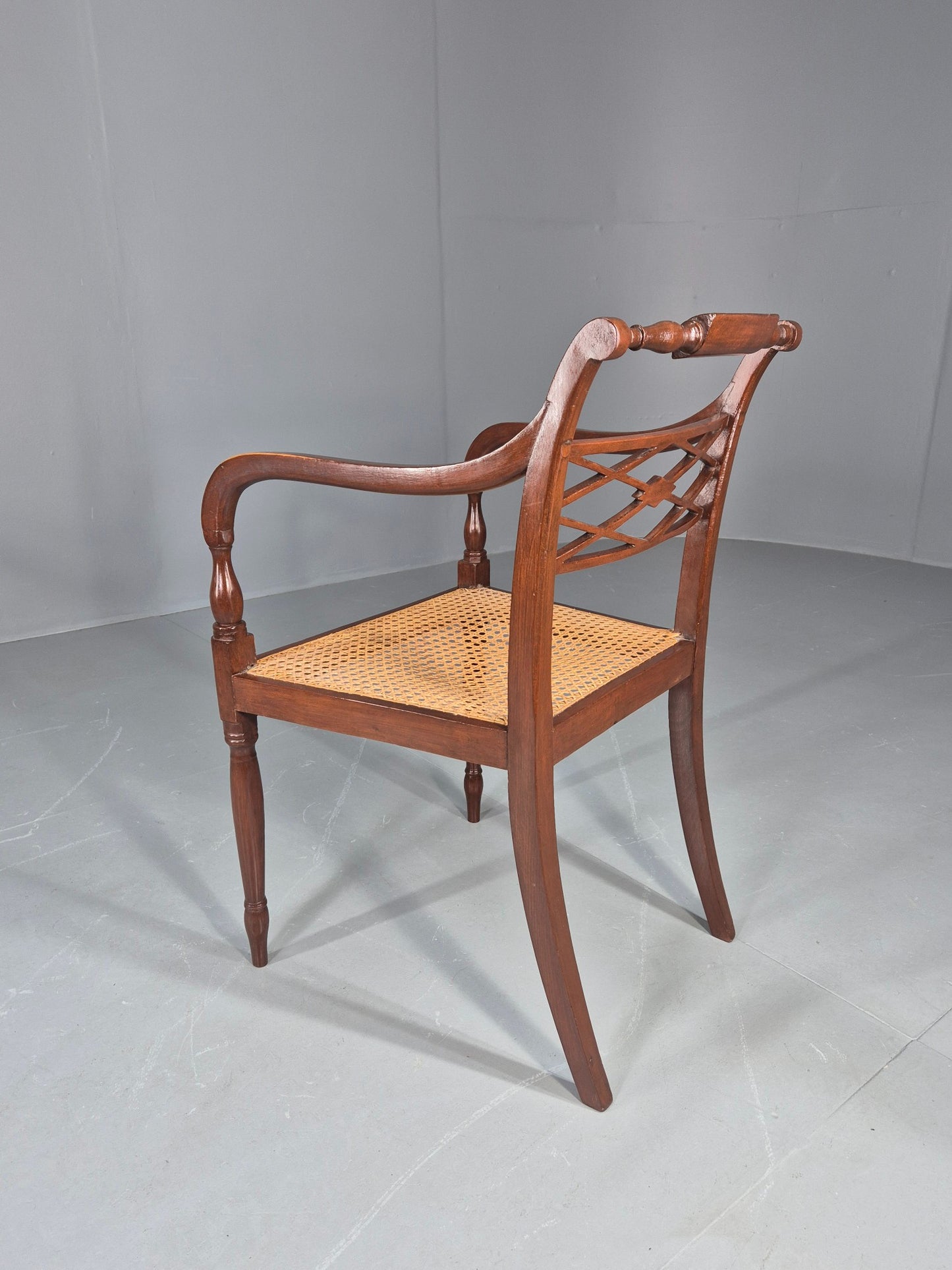 Vintage Regency Style Mahogany Armchair with Bergere Seat 1900s Antique Eb12585