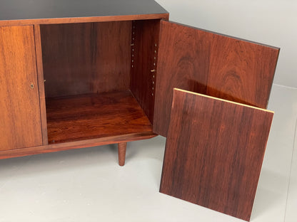 Vintage 1960s Sideboard Cabinet Danish Mid Century Darkwood Shelving EB12922