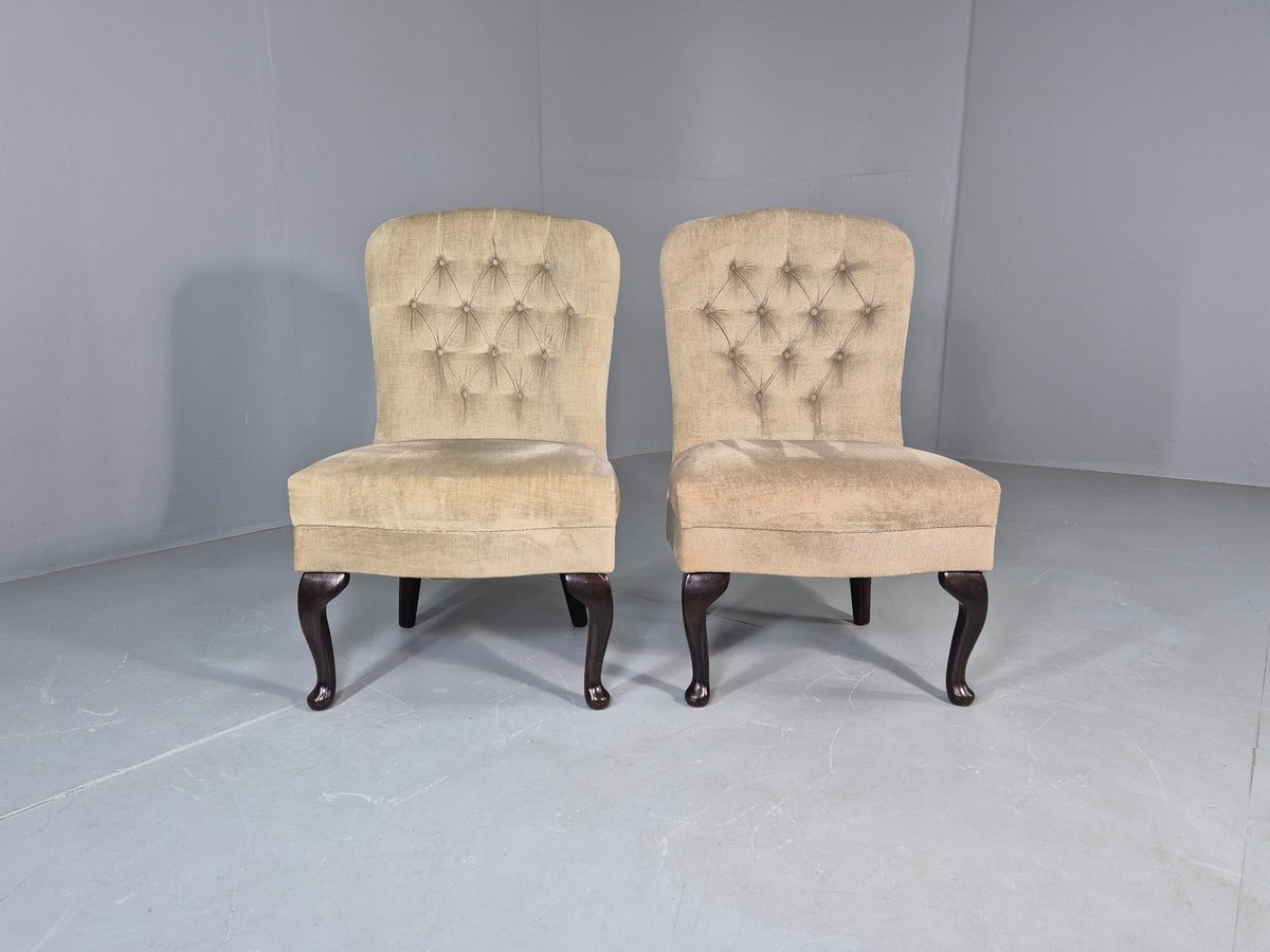2 Vintage Cocktail Chairs Cabriole Leg light Green Retro EB13133