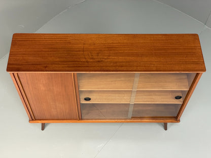Vintage Glazed Bookcase Cabinet 1960s Mid Century Teak Shelving EB12629
