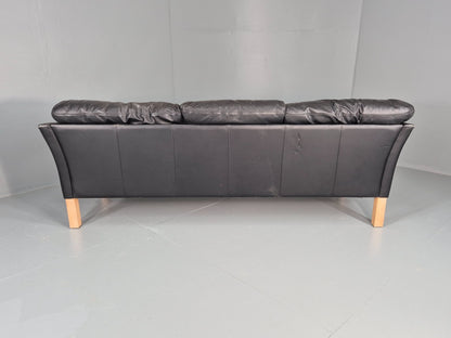 Vintage 3 Seat Sofa Danish Black Leather 1980s Retro EB8626 M3SS
