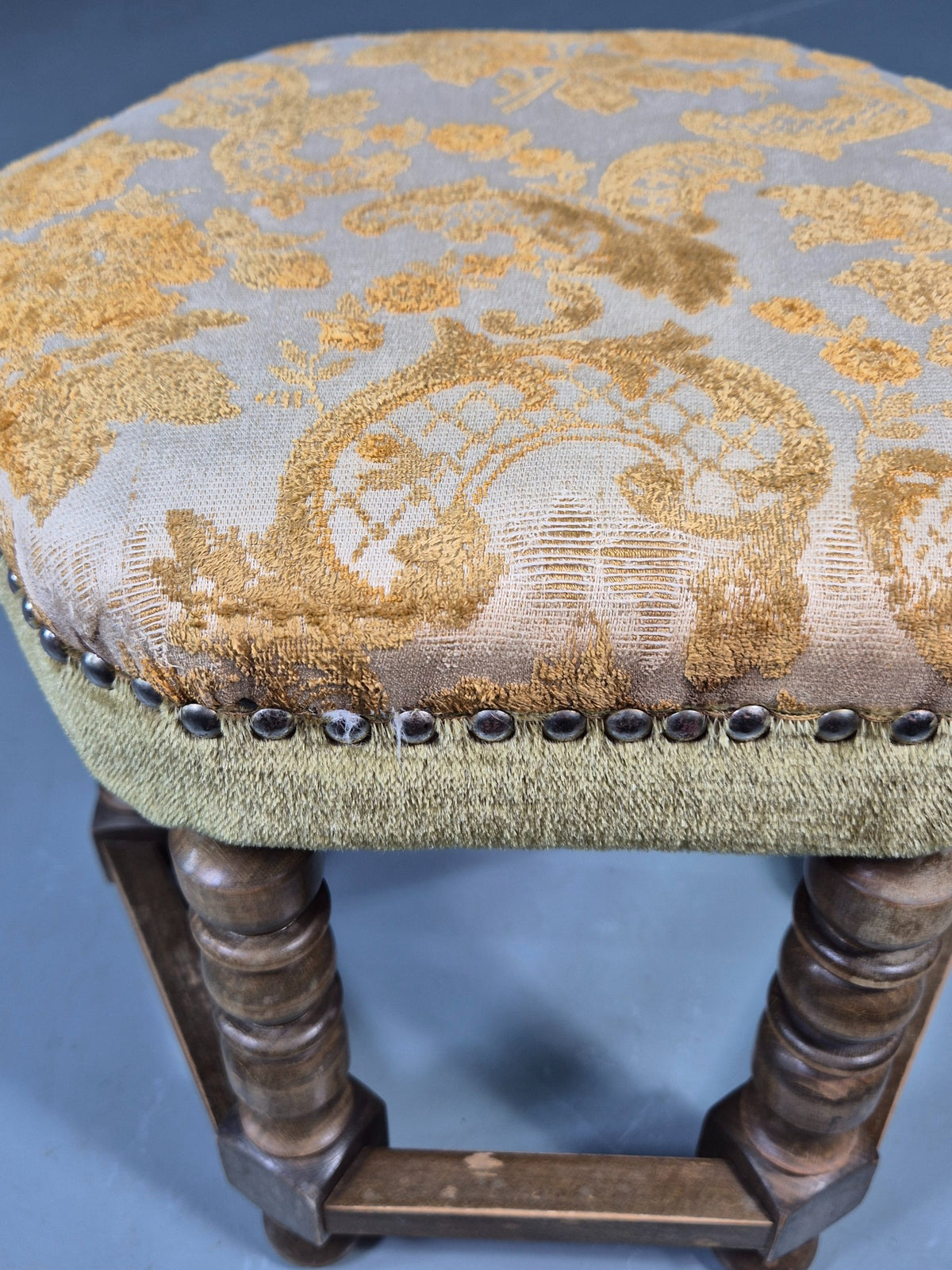 Vintage Danish Baroque Style Hexagonal Form Gold Floral Damask 1950s EB12835