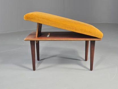 Vintage Mid Century Footstool Gold Velour Upholstery Teak Legs 60s Retro EB11576