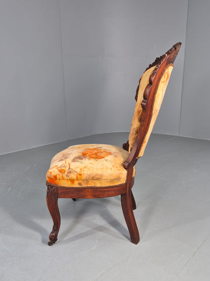 Antique Mahogany Baloon Back Armless Chair Floral Cotton Upholstery EB12793