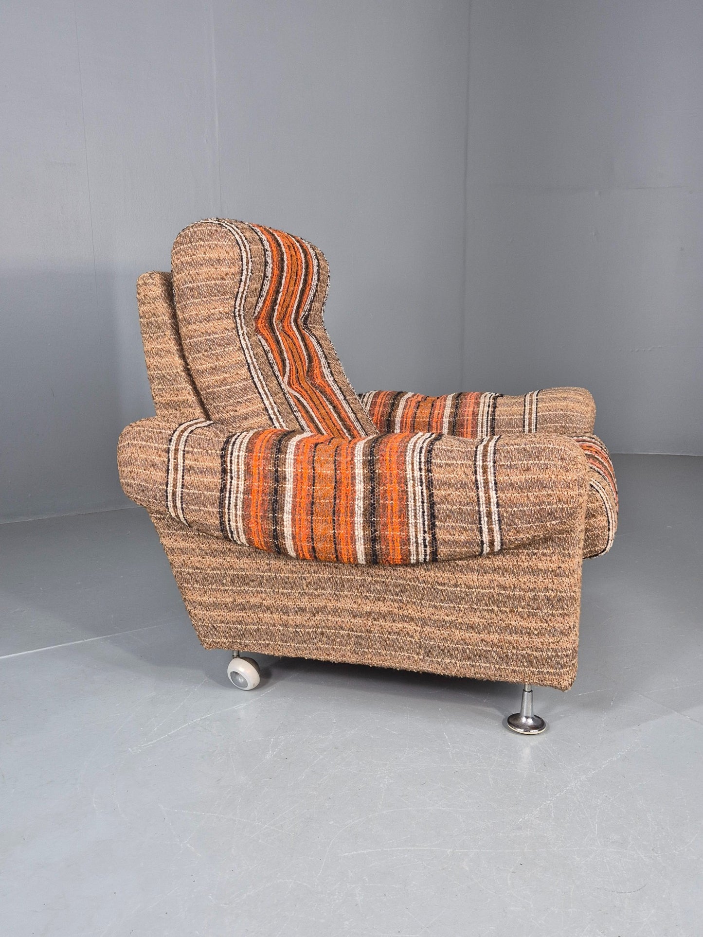 Vintage Retro Lounge Chair 1970s Danish Wool Stripe Upholstery EB12088