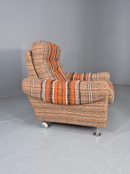 Vintage Retro Lounge Chair 1970s Danish Wool Stripe Upholstery EB12088