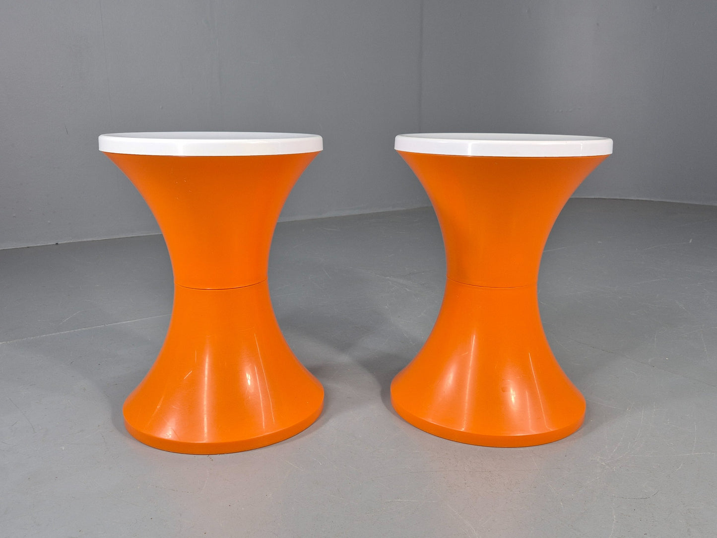 2 Vintage Orange and White Tam Tam Stools Retro 1960s Pop Art EB12253