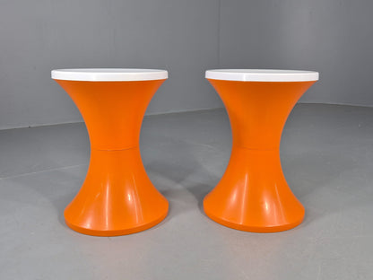 2 Vintage Orange and White Tam Tam Stools Retro 1960s Pop Art EB12253