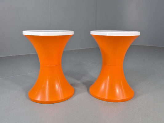 2 Vintage Orange and White Tam Tam Stools Retro 1960s Pop Art EB12253